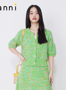 tanni新款时尚青小V领设计感小香风针织开衫TM11KN060A