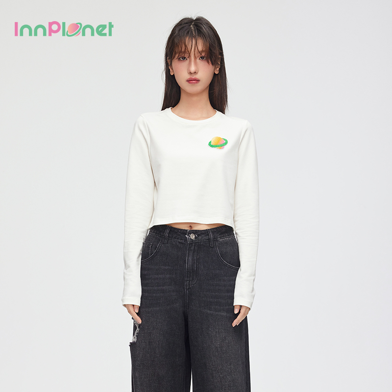 innplanet趣味短款正肩打底上衣