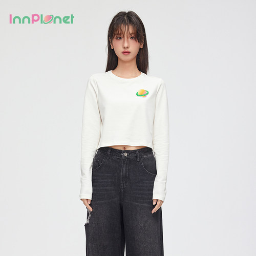 innplanet趣味短款正肩打底上衣