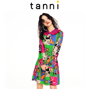 tanni商场同款 连衣裙TL11DR004A 动物印花娃娃领简约显瘦百搭小A版
