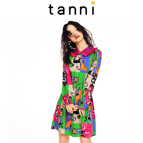 tanni甜美风A版连衣裙腰间腰身