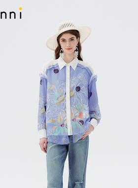 tanni25春新款法式优雅通勤休闲印花蕾丝拼接长袖衬衫TO11SH153A