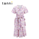 式 tanni新款 优雅温柔气质印花收腰衬衫 连衣裙TM11DR062A