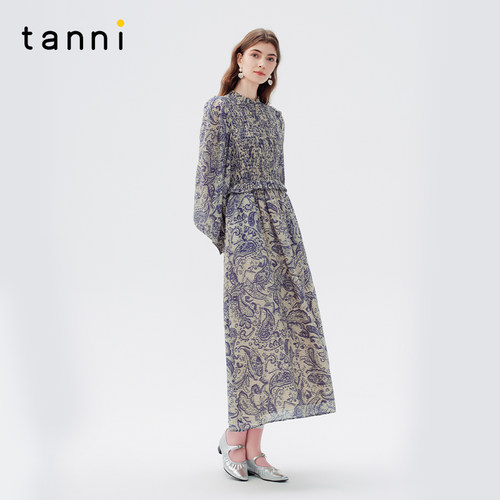 tanni印花司马克中长款连衣裙