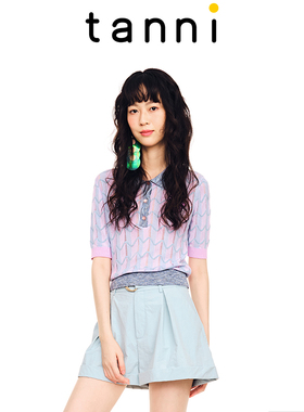 tanni春夏款淑女风条纹刺绣polo针织衫套头短袖上衣女TL11KN025A