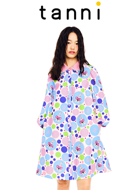 tanni商场同款波点印花甜美可爱百搭A版娃娃领衬衫裙TL11DR052A