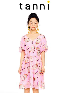 tanni新款优雅清新淑女温柔X廓形中长款连衣裙TL11DR171A
