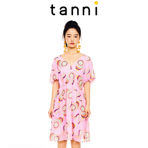 tanni新款优雅清新淑女温柔X廓形中长款连衣裙TL11DR171A