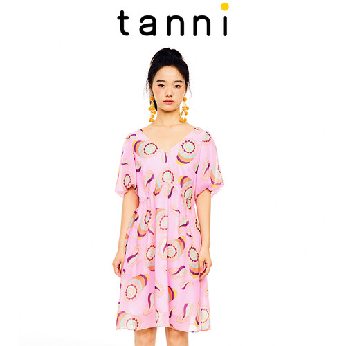 tanni淑女温柔X廓形中长款连衣裙