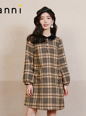 tanni季新款娃娃领宽松气质优雅百搭长袖A型连衣裙TL31DR037A