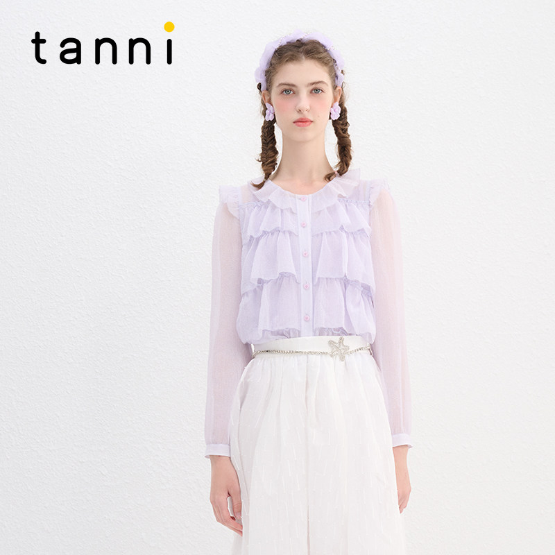 tanni新款法式浪漫氛围甜美女人气质轻薄微透衬衫TN11SH052A