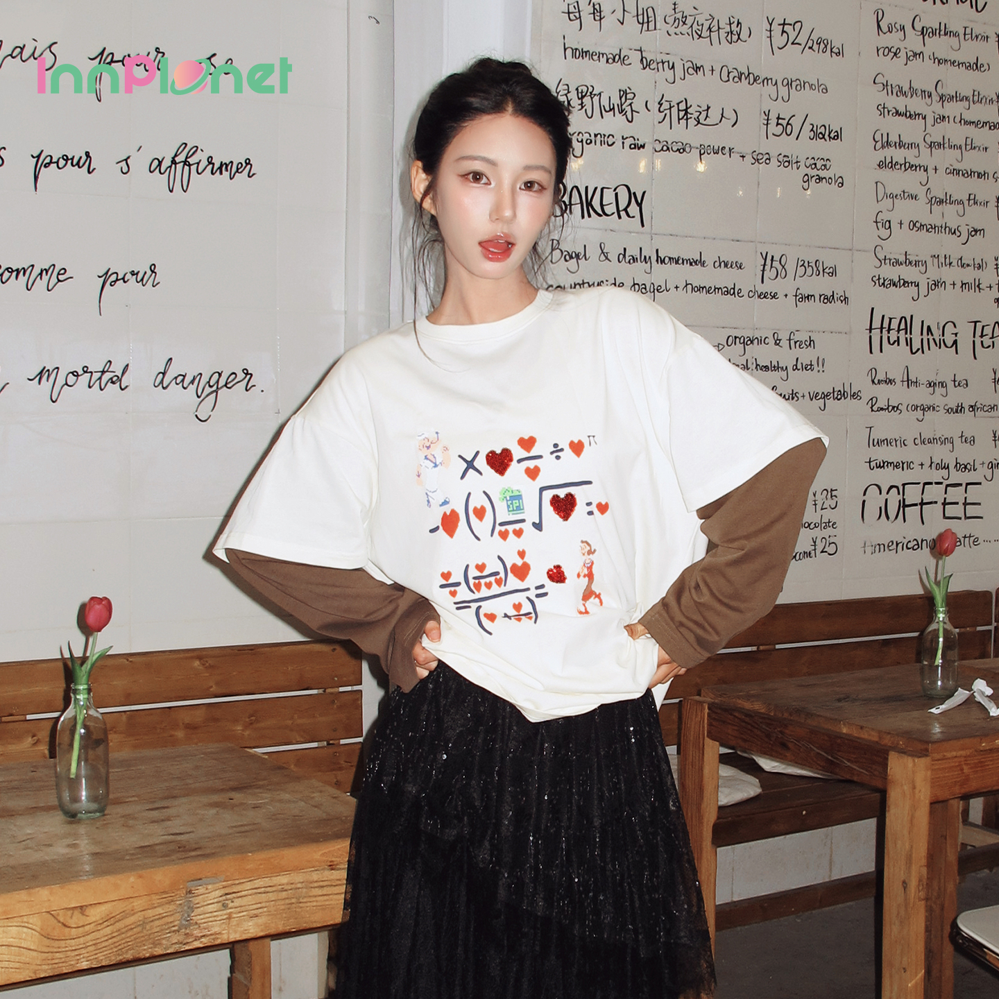 innplanet25秋新款大力水手系列廓形假两件拼接长袖T恤PO31TS813A