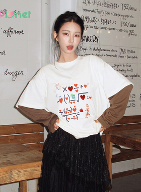 innplanet25秋新款大力水手系列廓形假两件拼接长袖T恤PO31TS813A