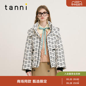 tanni新款保暖廓形直筒logo印花短款羽绒服女TM31DJ033A