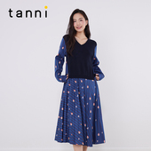 tanni新款 百搭通勤甜美大气长袖 针织连衣裙TM11KN033A
