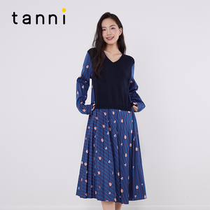 tanni新款百搭通勤甜美大气长袖针织连衣裙TM11KN033A