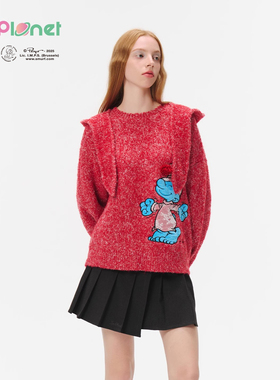 innplanet25秋冬新款蓝精灵系列可拆卸帽字针织套头衫PO31KN822A