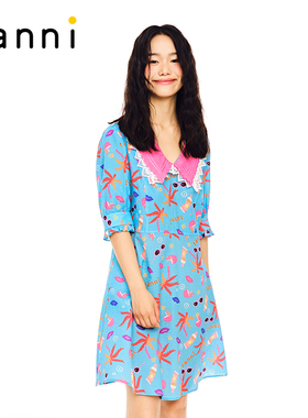 tanni新款甜美休闲百搭娃娃领中长款连衣裙TL11DR078A
