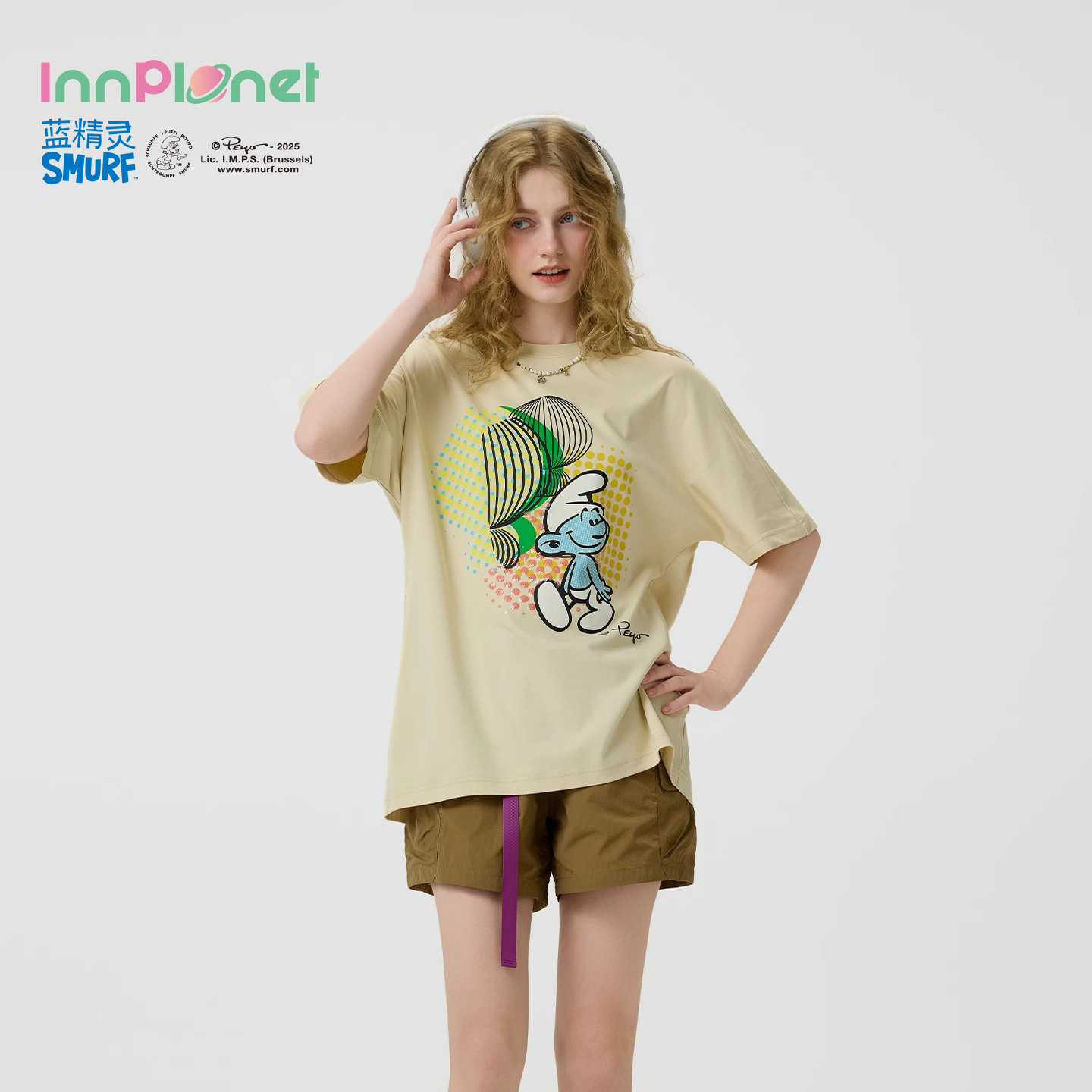 明星同款蓝精灵宽松休闲印花T恤