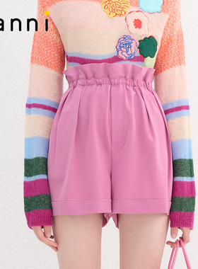 tanni25秋季浪漫休闲多巴胺彩色花苞松紧腰百搭短裤女TN11SP201A