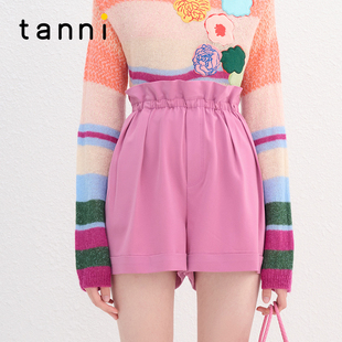 tanni25秋季 女TN11SP201A 浪漫休闲多巴胺彩色花苞松紧腰百搭短裤