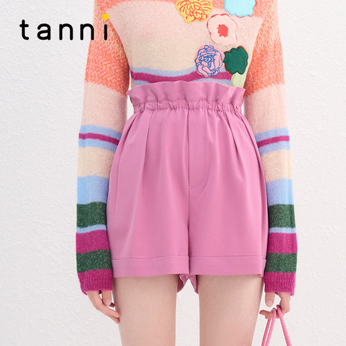 tanni浪漫休闲多巴胺松紧腰短裤