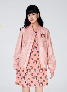 tanni25秋季款卡通印花粉色宽松百搭外套棒球服夹克女TK31JK012A