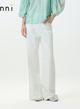 tanni25秋新款时髦百搭简约白色高腰显瘦阔腿裤休闲裤TO11PA601A