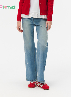 innplanet25秋冬新款潮流时尚微弹彩钻直筒牛仔长裤PO31DE041A