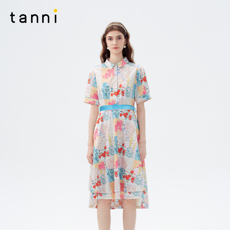 tanni法式浪漫植物印花连衣裙