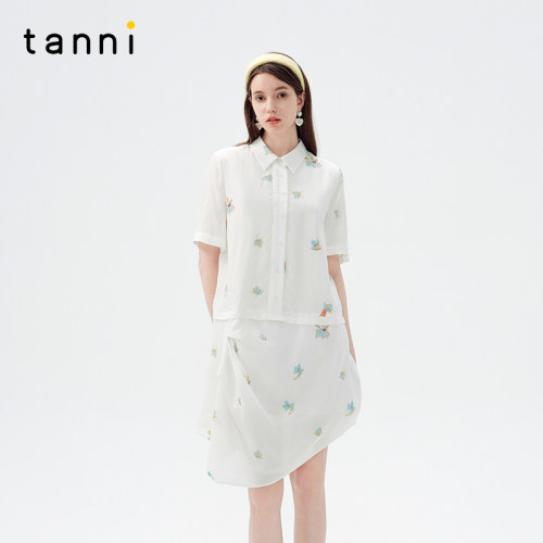 tanni淡人不规则设计印花连衣裙