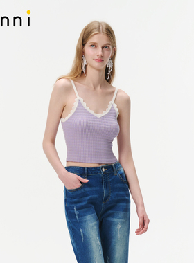 tanni25秋冬新款浪漫甜美百搭紫色可调节针织吊带背心TO31KN020A