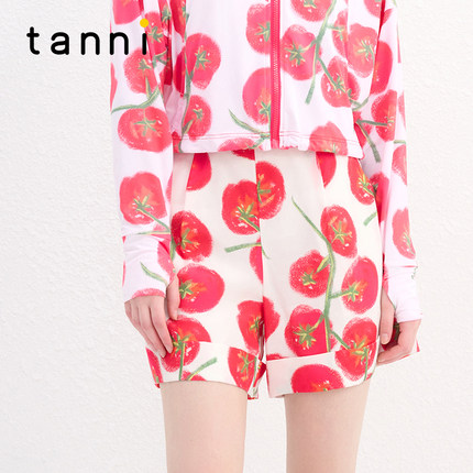 tanni新款番茄女孩印花休闲A字显瘦轻薄松紧腰短裤TN11SP0A