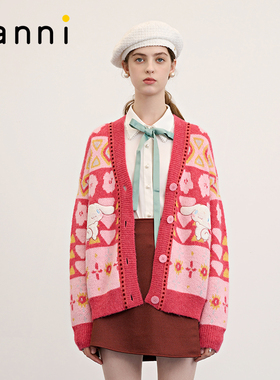 tanni新款大耳狗联名少女甜美廓形针织开衫TM31KN860A