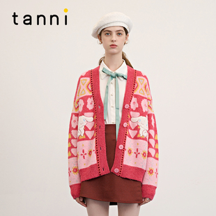 大耳狗联名少女甜美廓形针织开衫 tanni新款 TM31KN860A