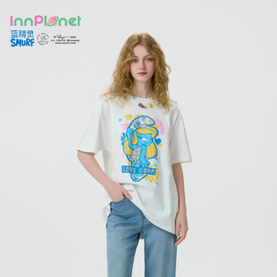 innplanet25秋新款 蓝精灵联名休闲宽松百搭立体印花T恤PO11TS846C
