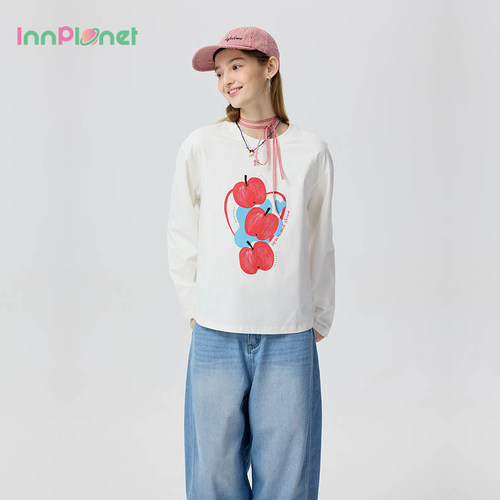innplanet26夏季新款百搭休闲卡通元气白色长袖T恤上衣PP11TS011A