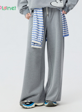 innplanet26春新款蓝精灵联名运动简约休闲灰色直筒裤PP11PA003A