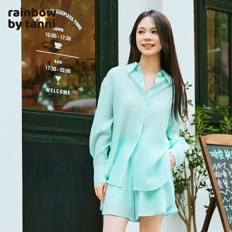 rainbow新款醋酸多巴胺风格轻薄气质休闲衬衫短裤套装RM31SU001A,女装/女士精品,时尚套装,淘宝优惠券,粉丝福利购,淘宝优惠卷