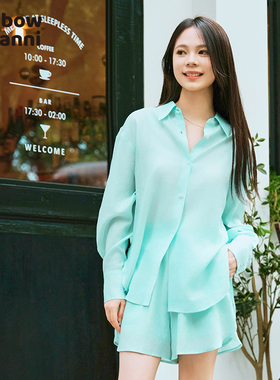 rainbow新款醋酸多巴胺风格轻薄气质休闲衬衫短裤套装RM31SU001A