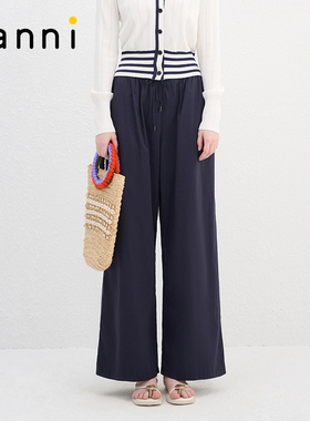 tanni新款通勤休闲百搭舒适西装直筒抽绳阔腿裤TN11PA036A
