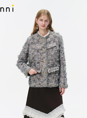 tanni25秋冬新款优雅千金风金属扣圆领花呢小香风外套TO31OW151A