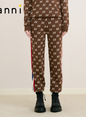 tanni新款个性时尚老花撞色织带运动针织裤TM31KN045A