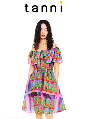 tanni新款优雅司马克设计感一字肩两穿连衣裙TL11DR111B