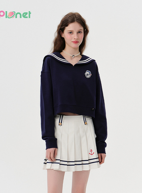 innplanet25春新款大力水手联名复古短款海军领卫衣PO11HO832A