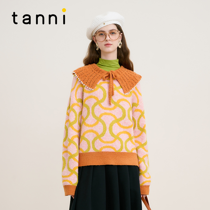 tanni大翻领设计感套头针织衫