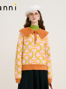 tanni新款温柔减龄大翻领设计感套头针织衫TM31KN057A