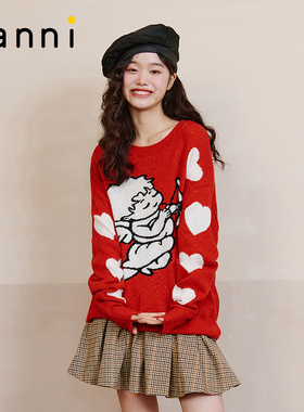 tanni冬季新品通勤宽松保暖显瘦中长款套头针织衫TL31KN046A