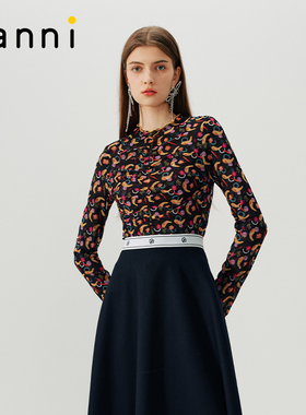 tanni新款百搭休闲果蔬多巴胺满印网纱打底上衣TN31BL032A