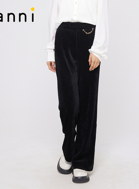 tanni2025秋冬季款休闲百搭通勤灯芯绒松紧腰阔腿裤女TM31PA600A